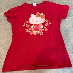 Hello Kitty Red Graphic T-Shirt Women’s Medium Floral Short Sleeve Tee